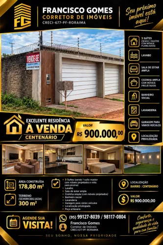 EXCELENTE RESIDÊNCIA À VENDA-CENTENÁRIO