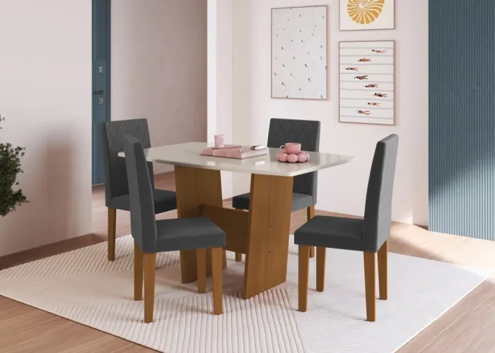 Conjunto de mesa de jantar 1,37 m com 4 cadeiras - entrega e montagem grátis 