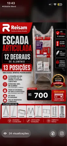 Escada de alumínio 12 degraus 