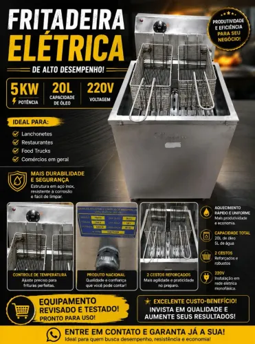 Fritadeira elétrica 20lt óleo 5000w 220v