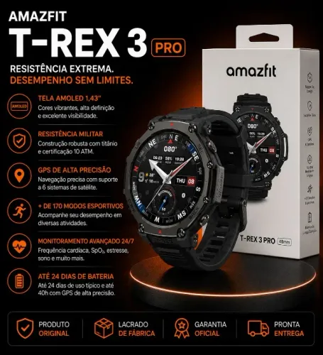 Smartwatch Amazfit T-Rex 3 Pro Até 25 Dias de Bateria