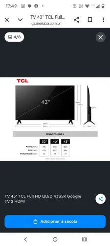 TV TCL 43 polegadas nova