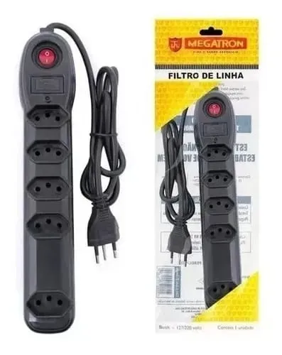 Filtro de Linha 5 Tomadas Preto Megatron *ENTREGA GRÁTIS*