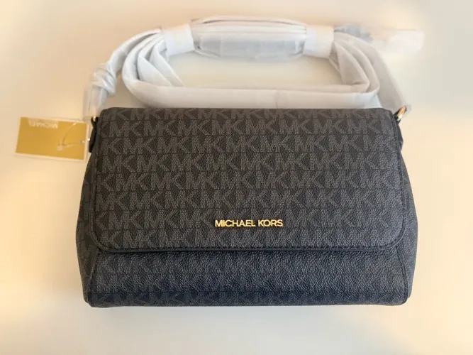 Bolsa Michael Kors Original - Transversal Preta com Monograma MK
