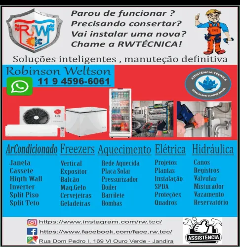 Assistência técnica em lavadora, refrigerador, ar condicionado, aquecedor, pressurizador.