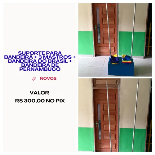 SUPORTE PARA BANDEIRAS + MASTROS + BANDEIRAS DO BRASIL E DE PERNAMBUCO