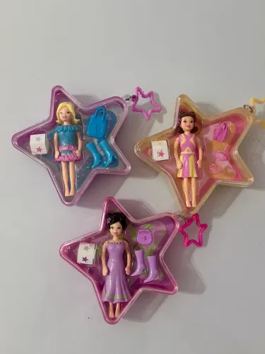 Conjunto polly pocket 2003 sparkle stars clip it to go - polly, lila e ana