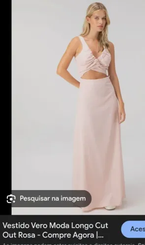 Vestido Longo Cut Rosa claro Linho