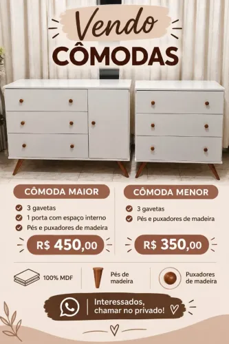 2 Cômodas retrô 100% MDF