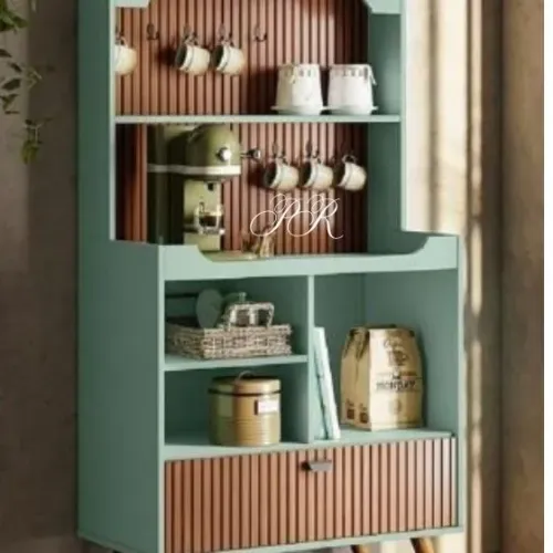 CANTINHO DO CAFÉ RETRO PORTA BASCULANTE COZINHA DECORADA COR MENTA/TAURI RIPADO PÉS EM MAD