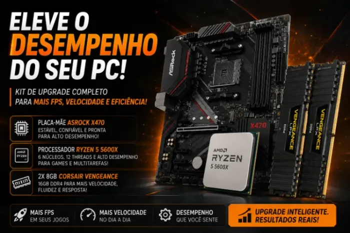 Kit Ryzen 5 5600X + Placa-mãe X470 + 16GB DDR4