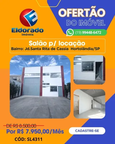 Salão para alugar em Hortolândia, Jardim Santa Rita de Cássia, com 157 m²