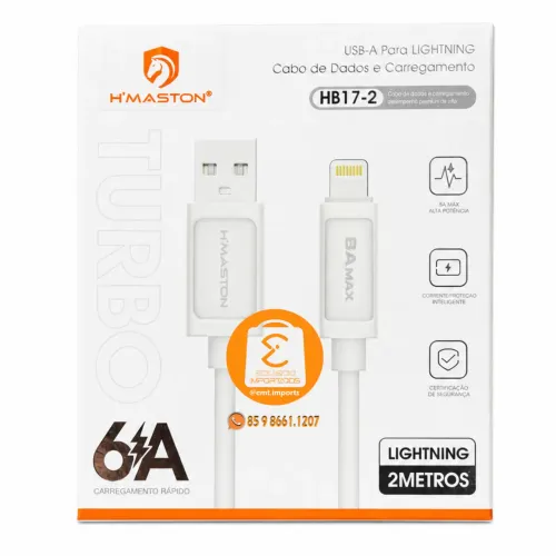 Cabo de 2 Metros Turbo USB para Lightning / iPhone (Dados e Carregamento)
