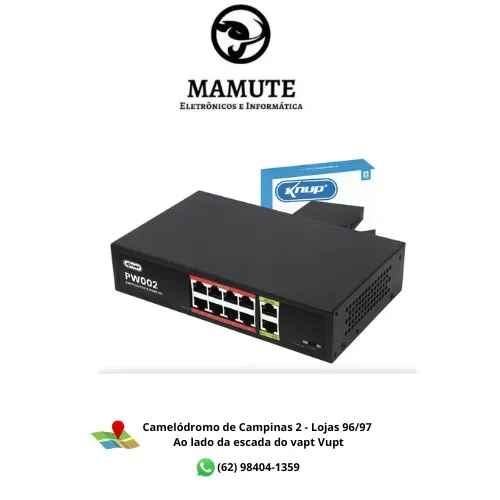 Switch PoE Híbrido 8 Portas Knup KP-PW002 2 Uplink 1000Mbps