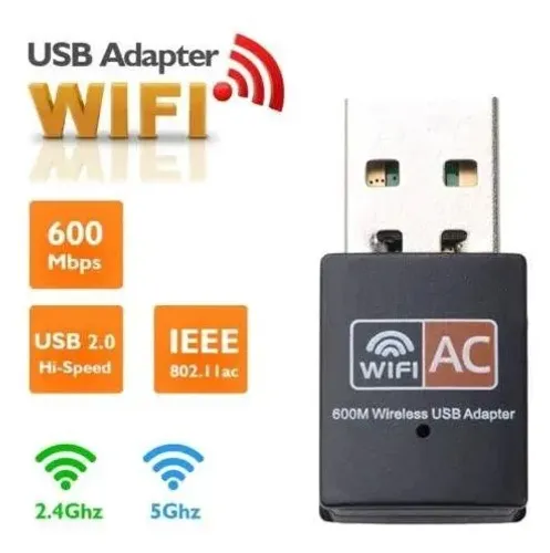 Adaptador Wi-Fi USB 600Mbps Dual Band 2.4G 5GHz Placa De Rede Sem Fio Para PC ou Laptop