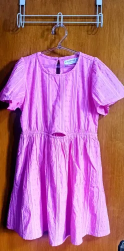 Vestido Infantil em Tricoline Texturizado - Fuzarka Rosa