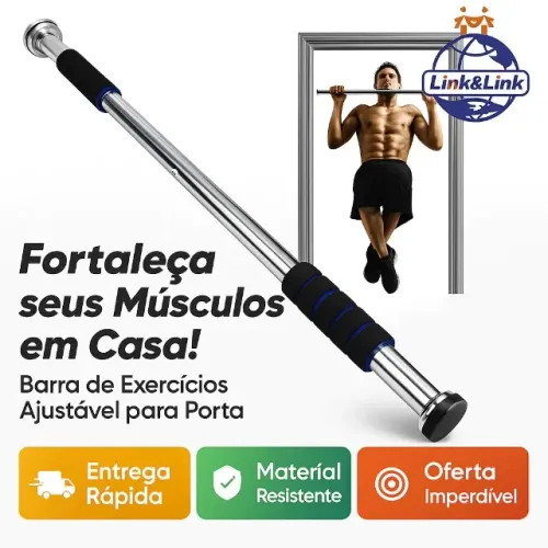 Barra Fixa Flexão Porta Apoio Regulável 64 a 100 Cm, apoios de braços, até 150 kg