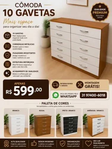 Cômoda grande 10 gavetas