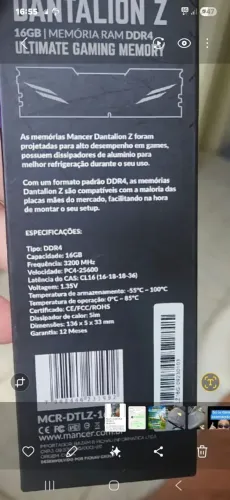 Memoria DDR4 16 GB Dantalion Z