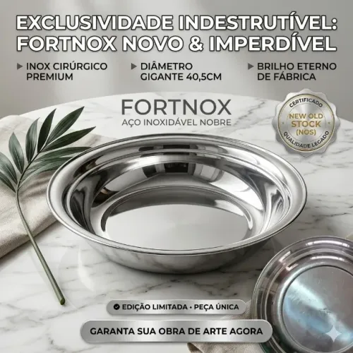 Travessa Legumeira Profunda Inox 40,5cm 10L Fortnox - Nova