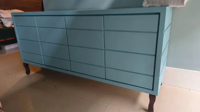 Balcão marcenaria sob medida em laca azul - peça diferenciada atemporal