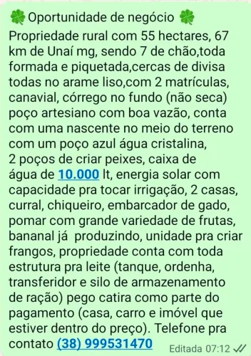 Propriedade rural próximo a Unaí 