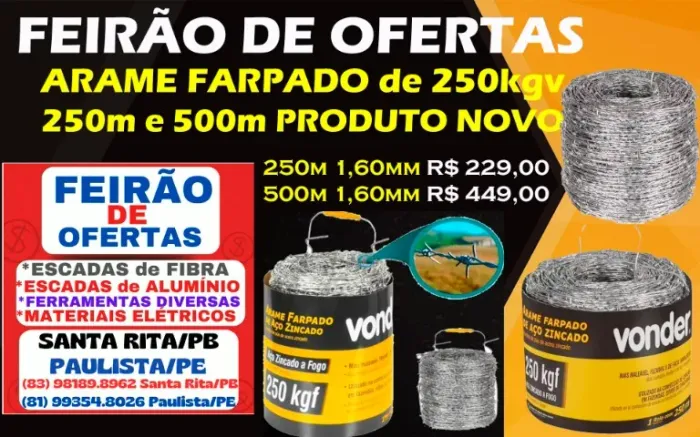 Arame Farpado 250kGF 1,60mm - 250m e 500m Vonder