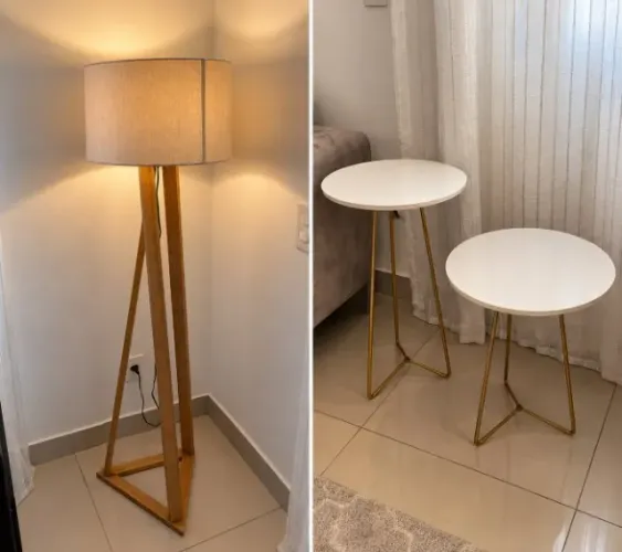 Luminária(abajur) de piso + mesas laterais
