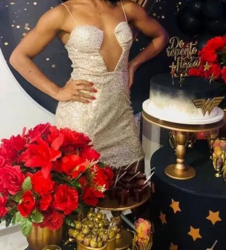 Vestido de Festa Dourado com Paetês - Tam. P/M