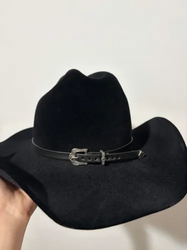 Chapéu Country Montana Preto Aba 10 Aveludado Unissex Bandinha Couro