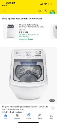 MAQUINA ELETROLUX ESSENTIALCARE 14KG CESTO INOX