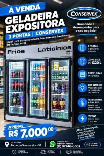 Refrigerador/Expositor Conservex 3 Portas com Prateleiras