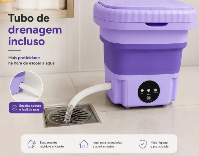 Mini Máquina Lavar Portátil Dobrável 11litros C/ Centrífuga