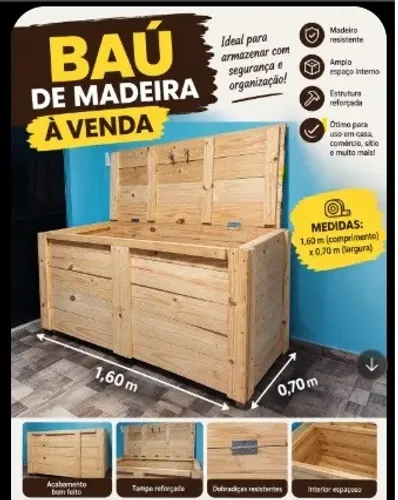 CAIXA BAÚ DE MADEIRA