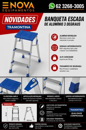 Banqueta Escada de Alumínio Tramontina 3 degraus