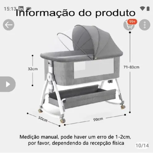 Mini Berço Completo com Mosquiteiro, Rodinhas, Trocador e Colchão - R$ 350