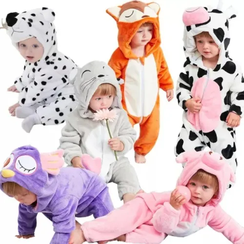 Macacão Pijama Fantasia Infantil Pelúcia Quentinho Inverno Bebê Menina Menino Com Capuz 