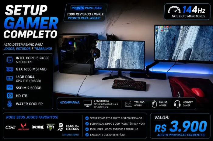PC Gamer com 2 monitores 144Hz | Setup Completo