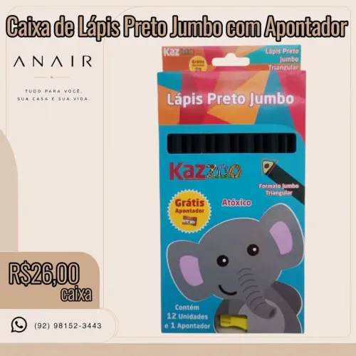 Caixa de Lápis Preto Jumbo com Apontador