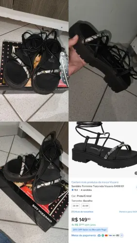 Sandália feminina preta som strass 
