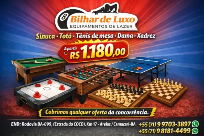 SINUCA, BILHAR, TOTÓ, PING-PONG, CARTIADO, DAMA/XADREZ, FUTMESA, PEBOLIN, JOGOS, ESPORTES