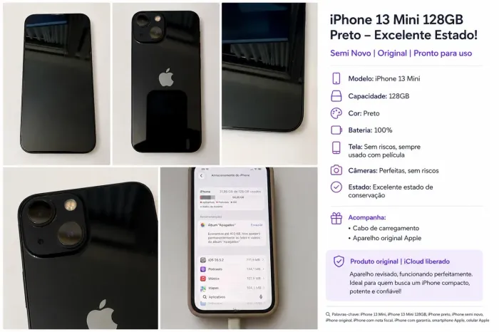 iPhone 13 128GB Preto Original Apple | Excelente Estado