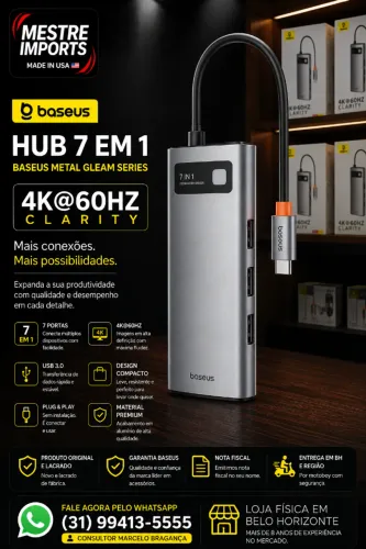 Hub Baseus 7 em 1 USB-C 4K 60Hz Novo Lacrado