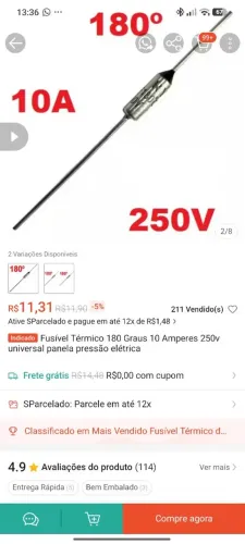 ? FUSÍVEL TÉRMICO 180°C ? 10A / 250V