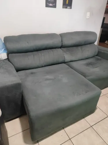 Sofá Retrátil E Reclinável Suede cinza Escuro 2,30m (Ler Descrição)
