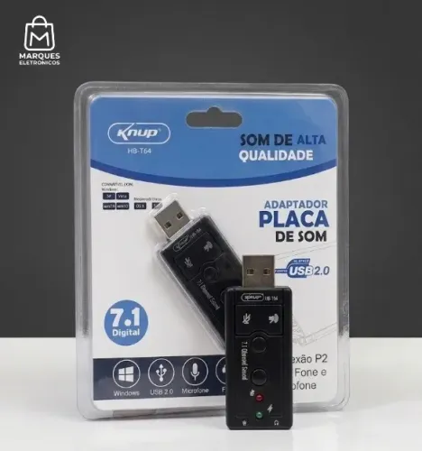 ADAPTADOR PLACA DE SOM USB 2.0 EXTERNA 7.1 DIGITAL KNUP HB-T64