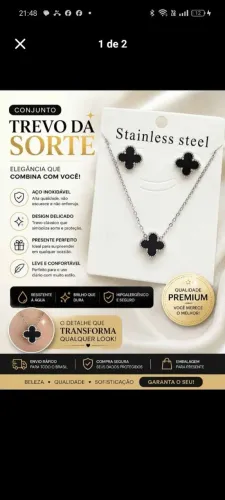 Conjunto trevo preto aço Inoxidável 