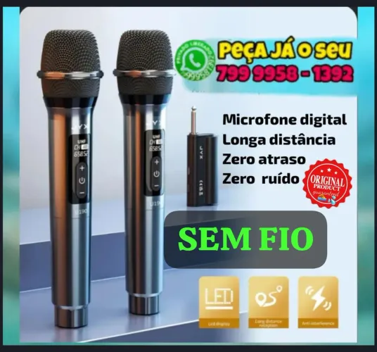MICROFONE SEM FIO kit 2 Mic, SEM ATRASO 0 RUÍDO DUPLO