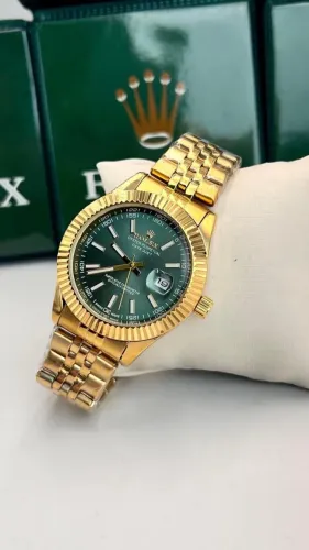 Rolex Date Just Dourado fundo verde