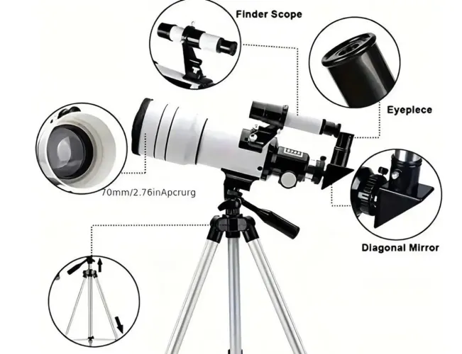 Telescópio Refrator F30070M com Tripé e Acessórios